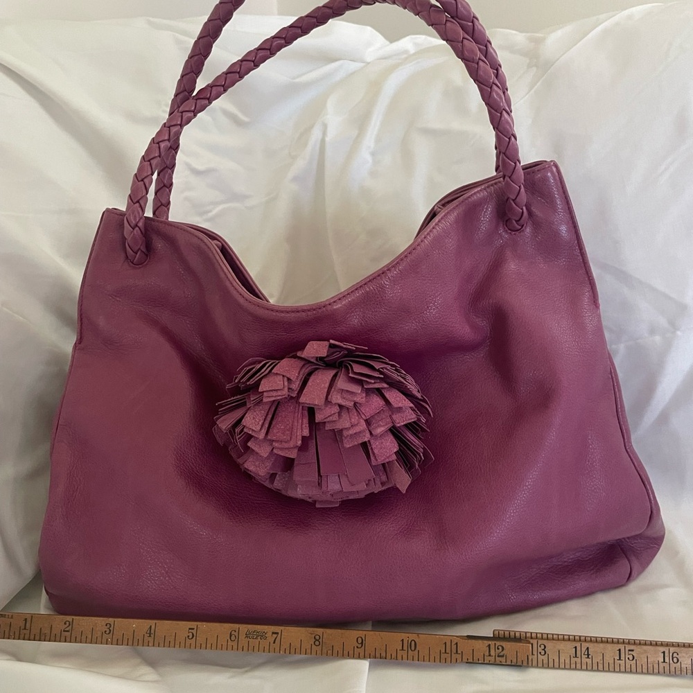 Lush Purple Italian Leather Hobo with Flower accent